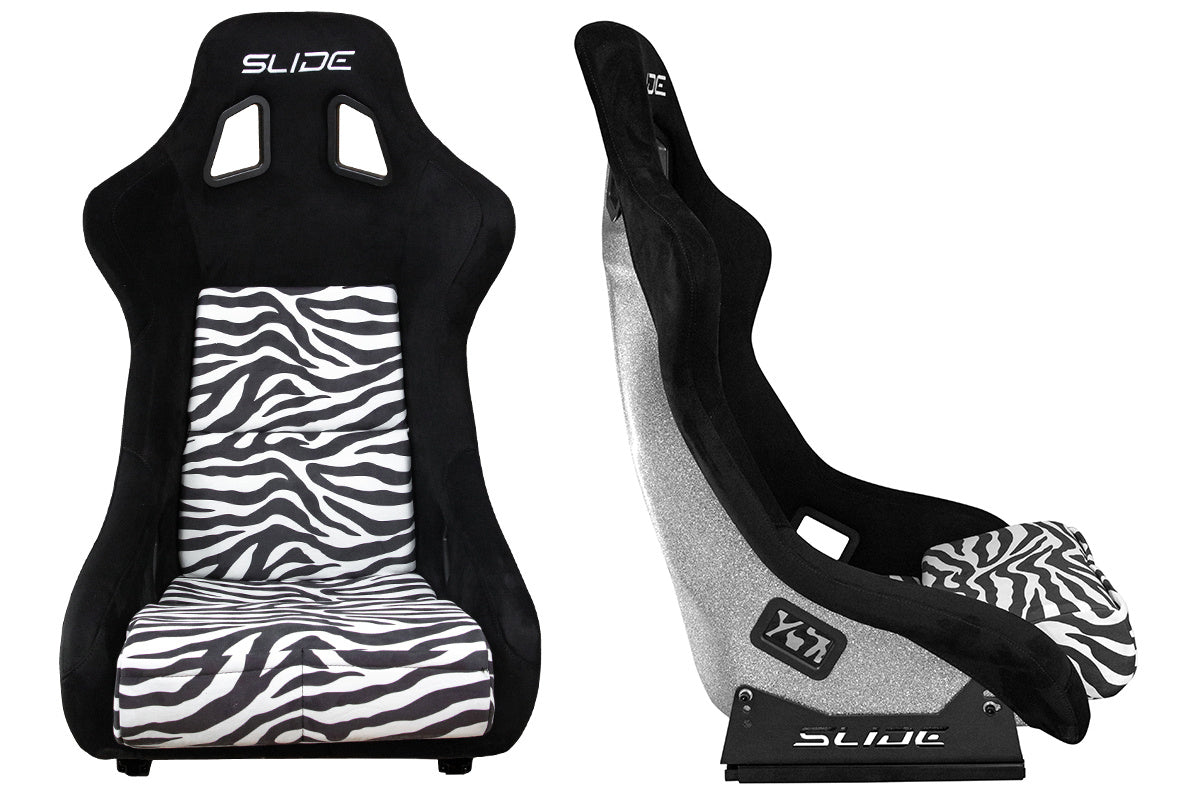 SLIDE - RACING SEAT KS2 Premium Black & Zebra Suede Silver Glitter