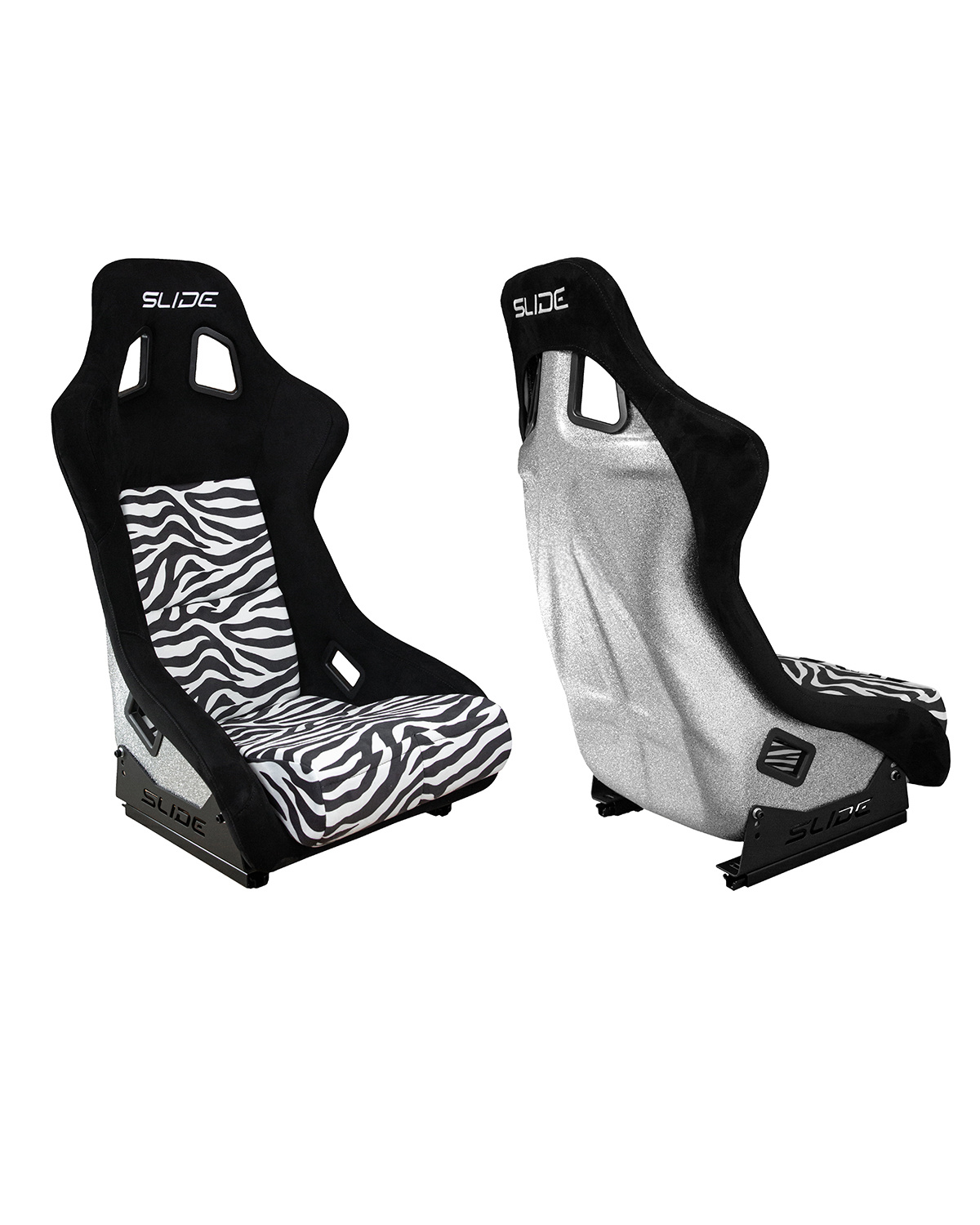 SLIDE - RACING SEAT KS2 Premium Black & Zebra Suede Silver Glitter