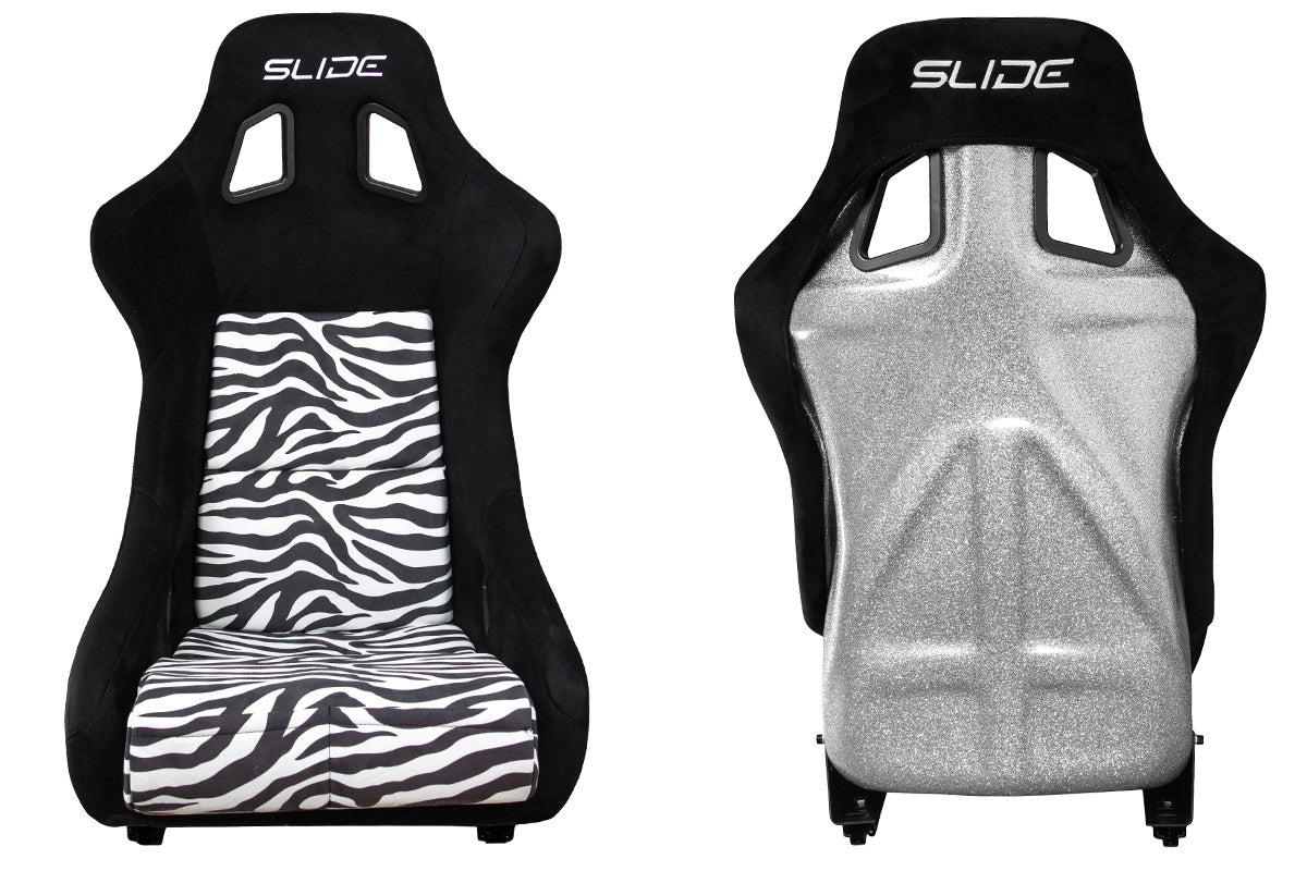 SLIDE - RACING SEAT KS2 Premium Black & Zebra Suede Silver Glitter