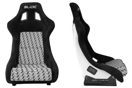 SLIDE - RACING SEAT KS2 Premium Black & Logo Pattern Suede White Glitter