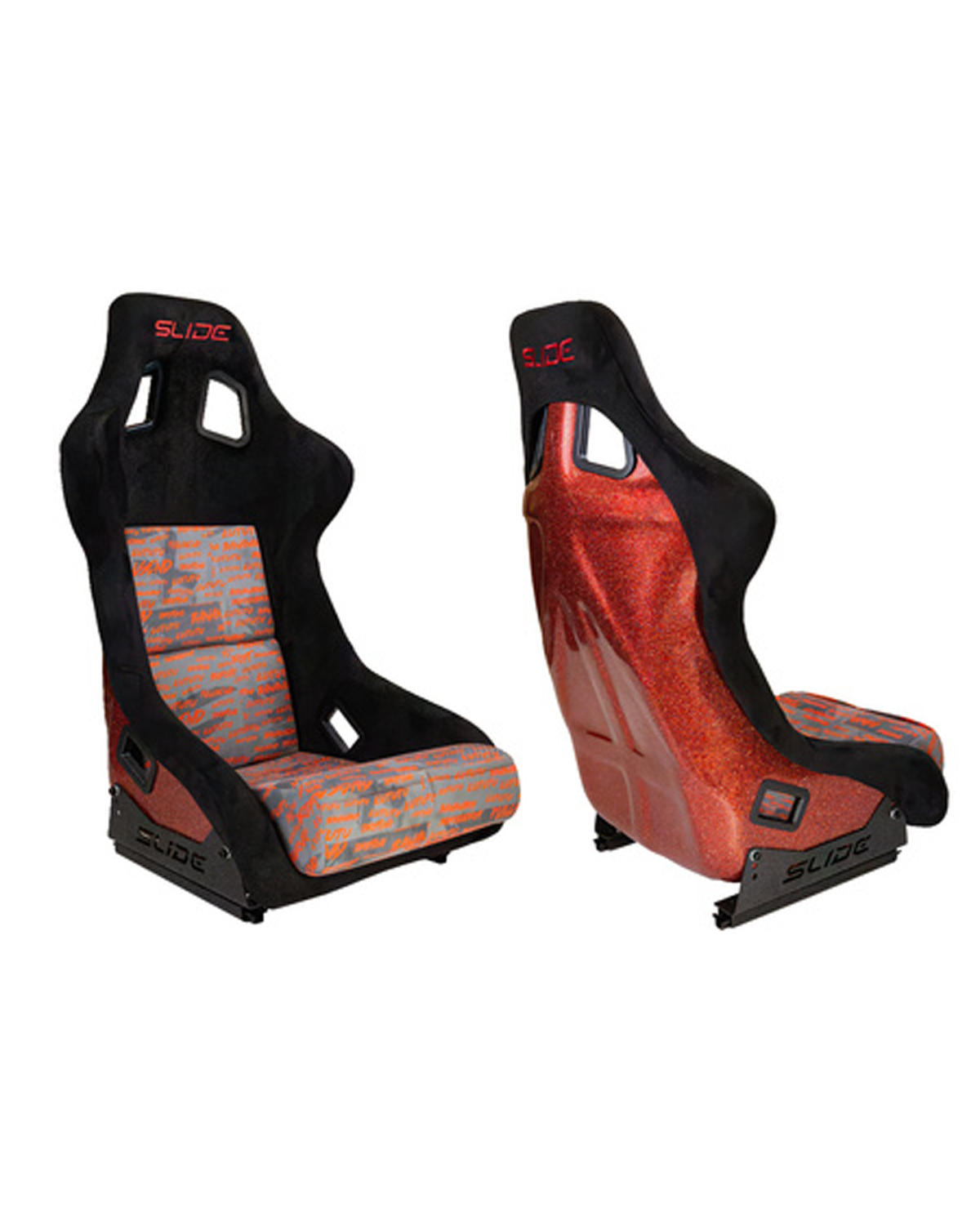 SLIDE - RACING SEAT KS2 Premium Black Personal Words Welur & Red Glitter