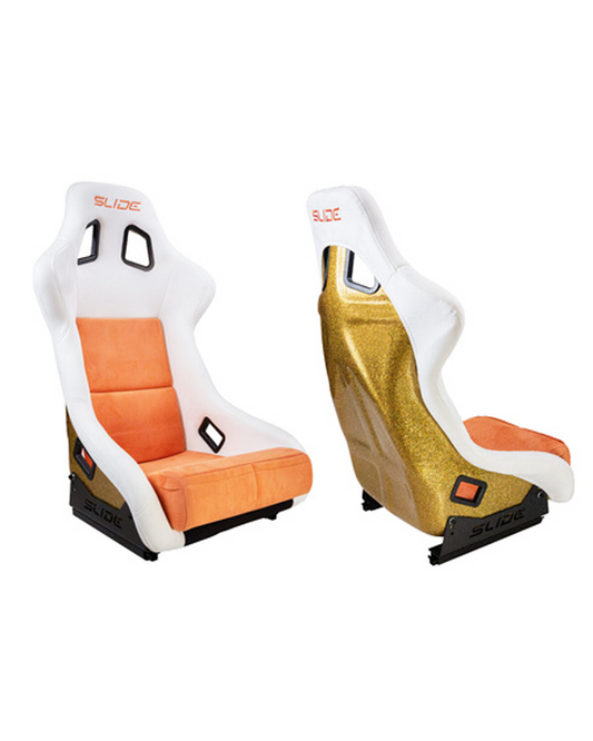 SLIDE - SPORTA KRĒSLS KS2 Premium White Orange Welur & Orange Glitter