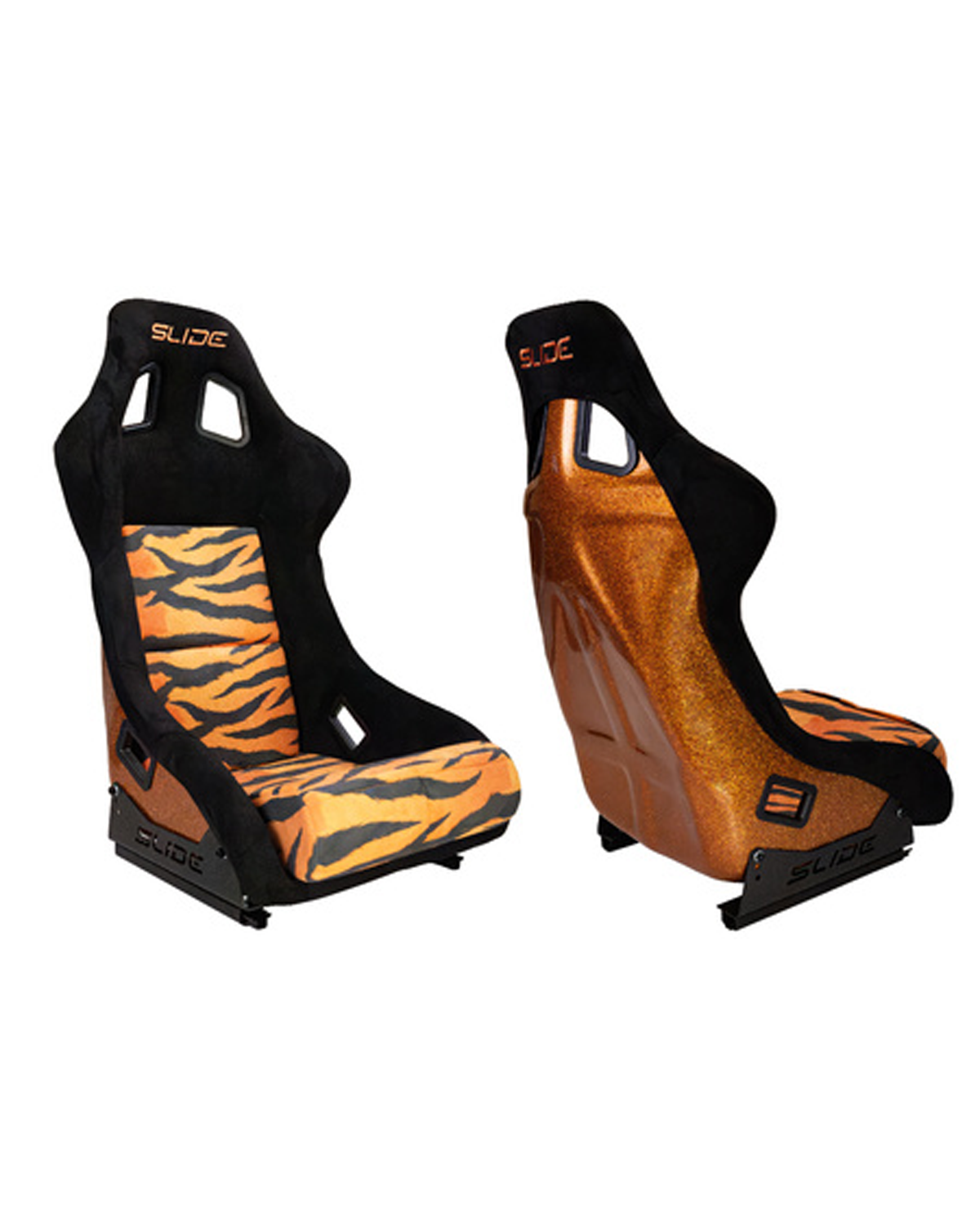 SLIDE - RACING SEAT KS2 Premium Orange Black & Grafic Tiger Welur Orange Glitter