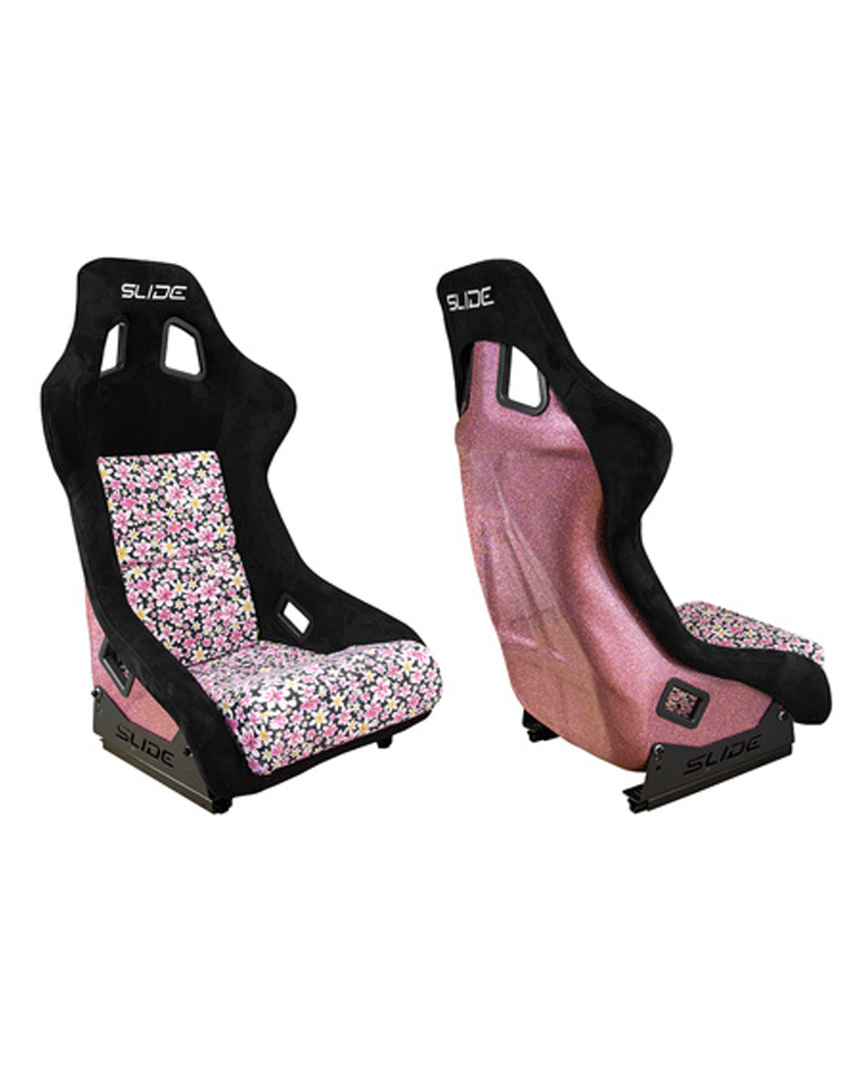 SLIDE - RACING SEAT KS2 Premium Black& Flowers Suede Light Pink Glitter