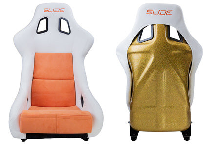 SLIDE - RACING SEAT KS2 Premium White Orange Welur & Orange Glitter