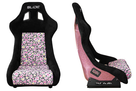 SLIDE - RACING SEAT KS2 Premium Black& Flowers Suede Light Pink Glitter