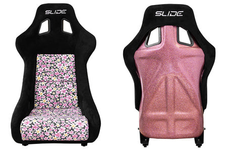 SLIDE - RACING SEAT KS2 Premium Black& Flowers Suede Light Pink Glitter