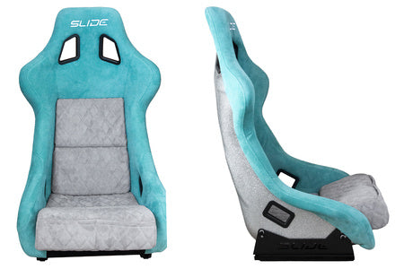 SLIDE - RACING SEAT KS2 Premium Mint & Quilted Grey Suede Silver Glitter