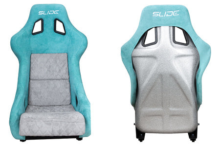 SLIDE - RACING SEAT KS2 Premium Mint & Quilted Grey Suede Silver Glitter