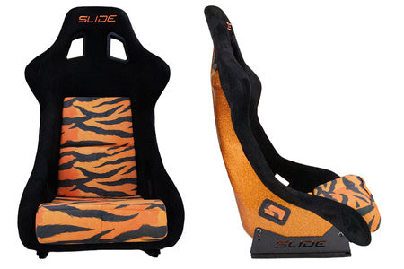 SLIDE - RACING SEAT KS2 Premium Orange Black & Grafic Tiger Welur Orange Glitter