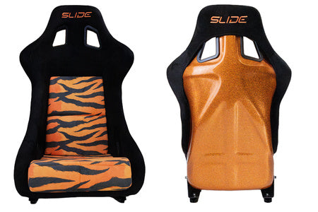 SLIDE - RACING SEAT KS2 Premium Orange Black & Grafic Tiger Welur Orange Glitter